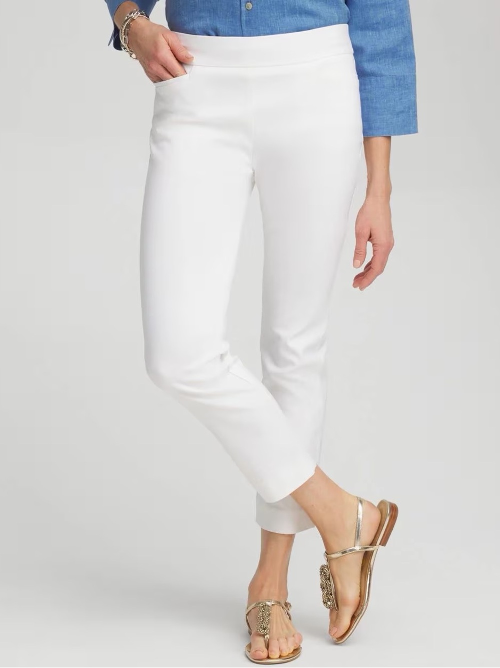 Chico's Brigitte Pull-On Slim Cropped Pants White‎ Casual Stretch 16 Chico 3